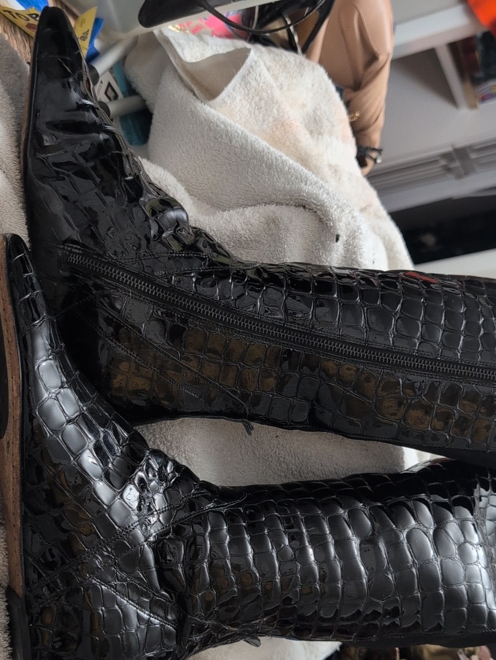Donald J. Pliner Black Croc-Embossed Knee Boots